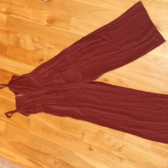 Madewell Pintuck Cami Wide-leg Jumpsuit Size 00 Burgundy Oxblood Wine - Picture 6 of 15